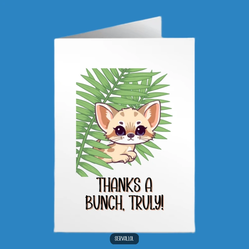 Free Printable Kawaii Serval Thank You Card: Funny Jungle Gratitude Downloadable Gift