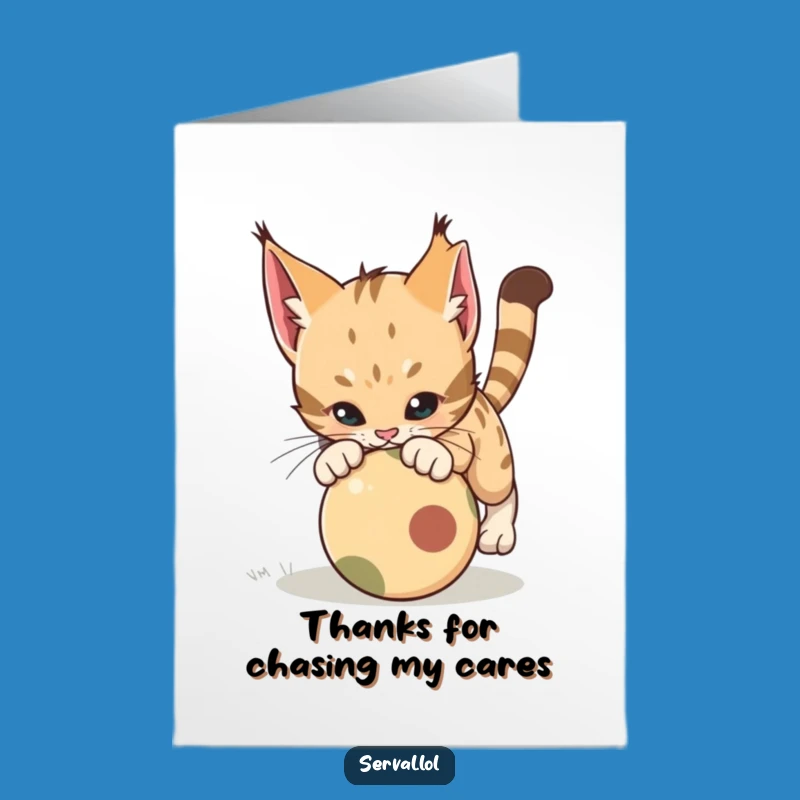Free Printable Thank You Card: Playful Serval Action, Unique Downloadable