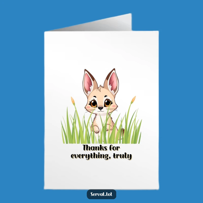Free Printable Thank You Card: Grateful Serval Peek Digital Download