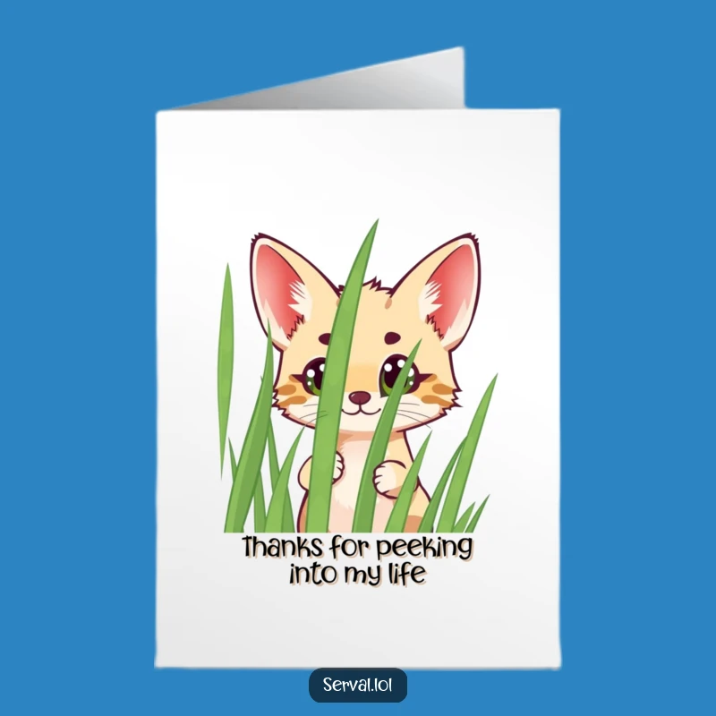 Free Printable Thank You Card: Grateful Serval Peek Surprise Downloadable Gift