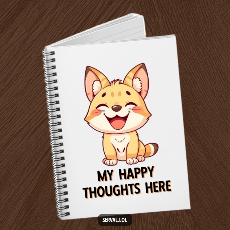 Funny kawaii serval cat with a wide grin, cute journal for notes, durable cover, a funny gift.