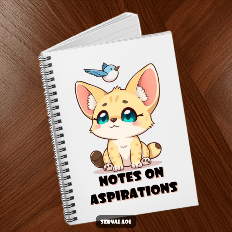 Funny Serval Notebook: A small serval looks up with adoring eyes at a hovering bird, ideal for capturing inspired thoughts.
