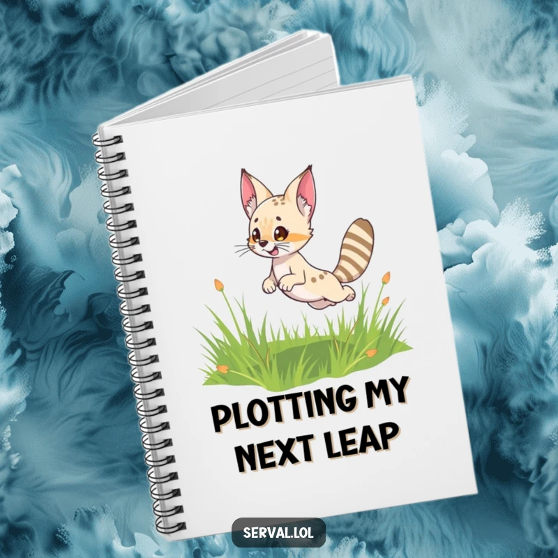 Funny Serval Notebook: A cute serval character leaping playfully across the cover, ready to hold your notes.