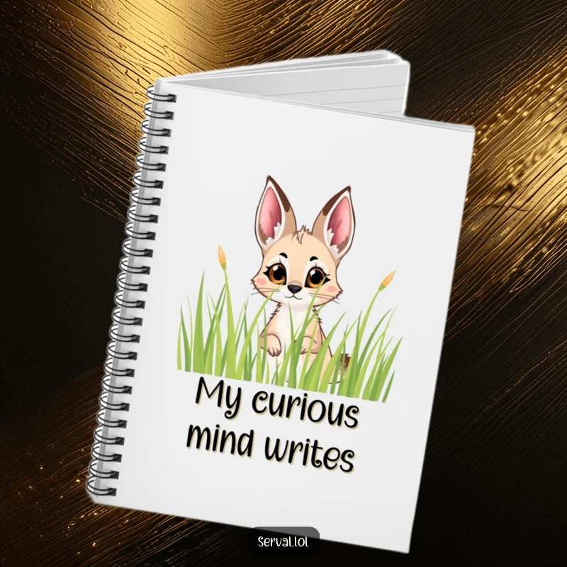 Funny Serval Peek Notebook: A notebook cover with a serval peeking curiously from grass, ready for jotting down notes.