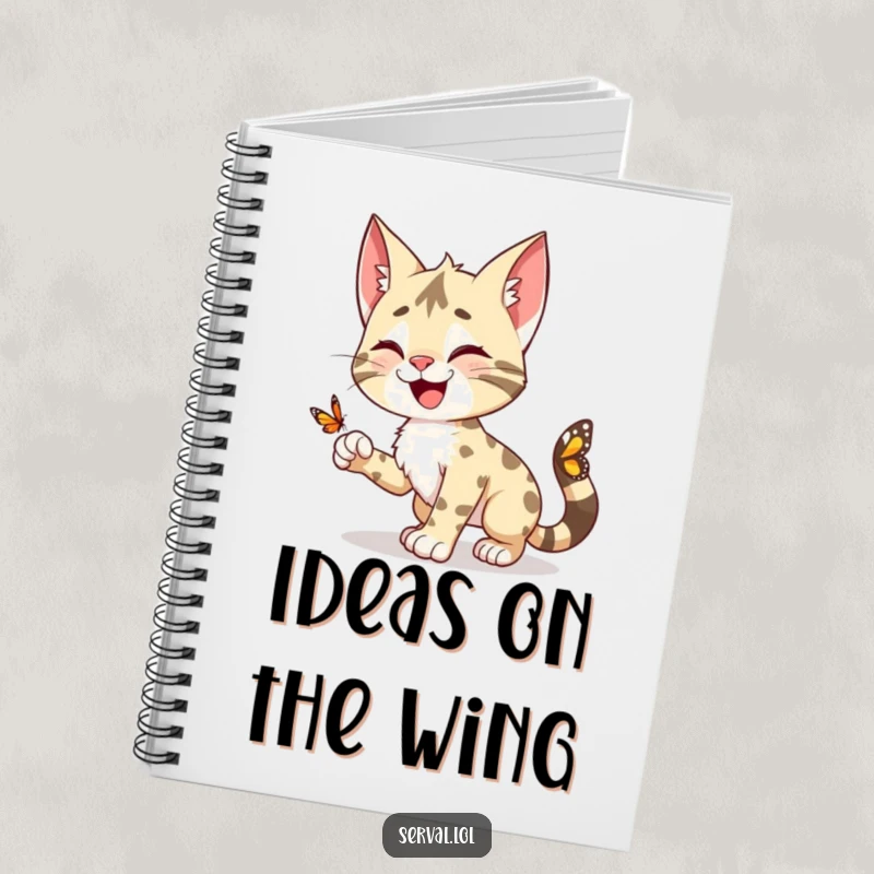 Funny Serval Notebook: A happy serval character playfully pouncing on the cover, ideal for capturing notes and ideas.