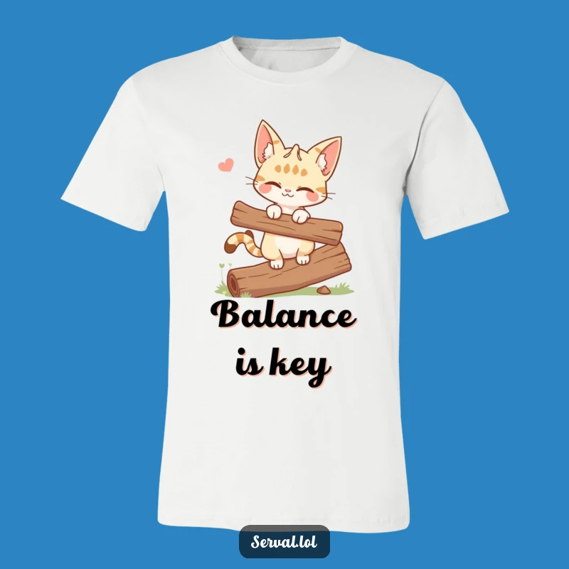 Funny Winking Serval Cat T-Shirt - Balancing Log Wild Cat Tee Gift