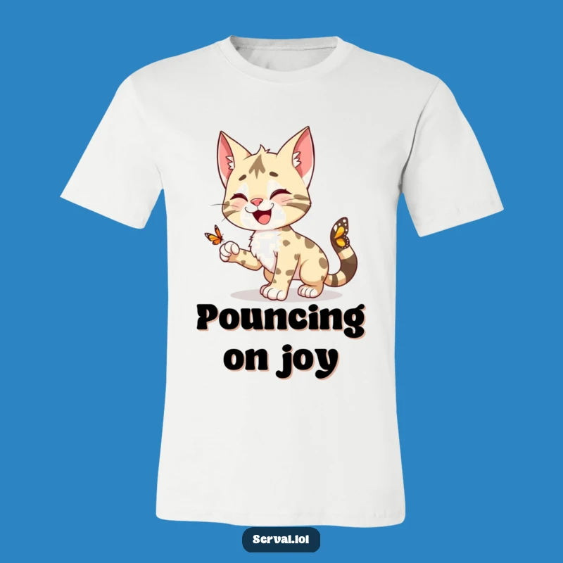 Funny Serval Pounce T-Shirt: Playful Cat Butterfly Hunter Tee