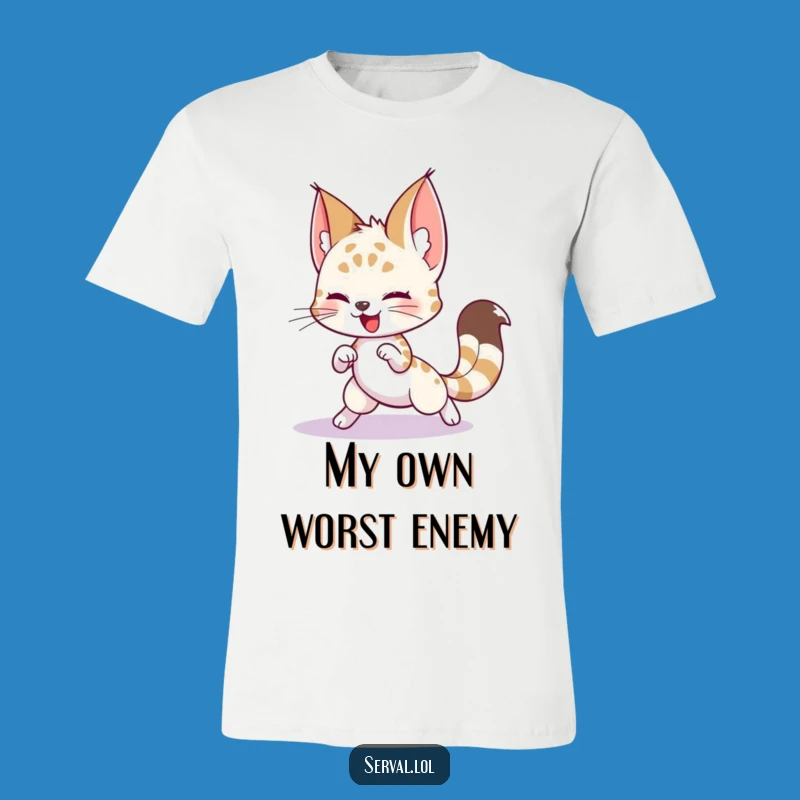 Funny Serval Tail Chase T-Shirt: Goofy Feline Fun Tee
