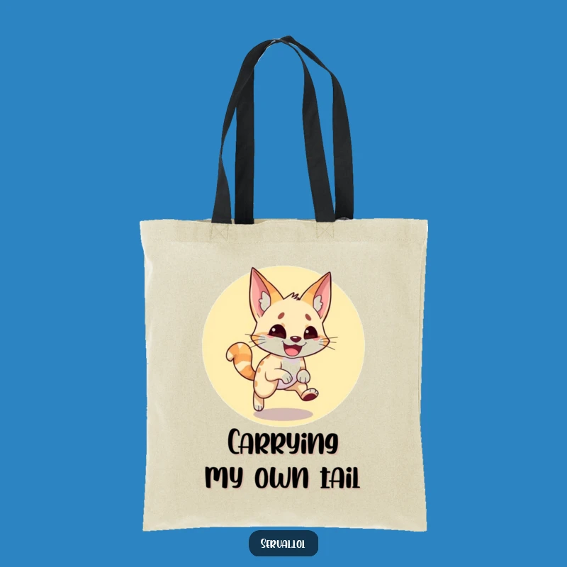 Funny Serval Tail Chase Tote Bag: Chic Feline Playfulness, Perfect Funny Gift for Errands