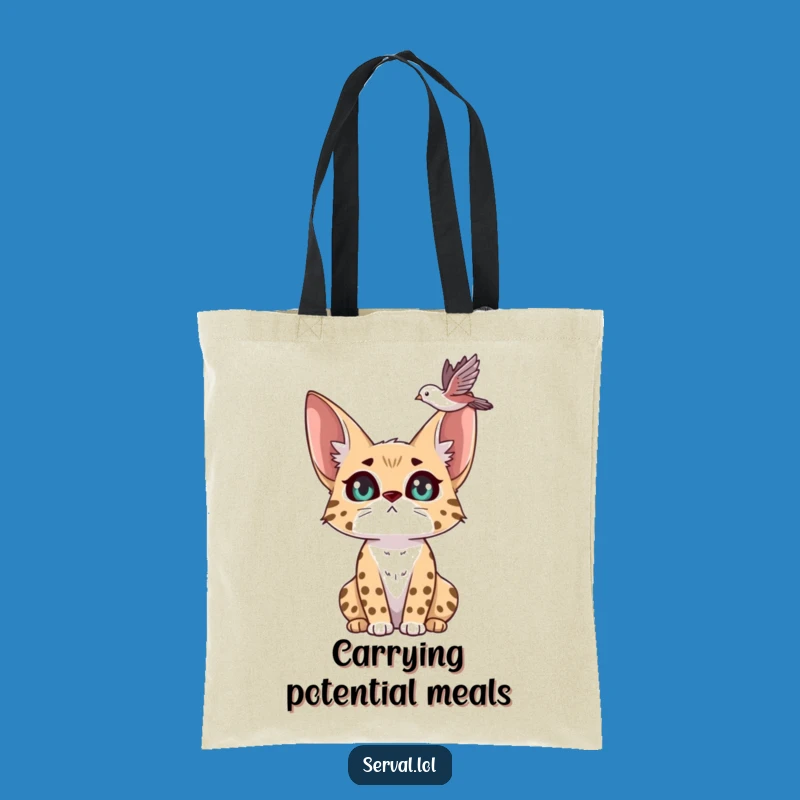 Funny Serval Bird Watching Tote Bag: Chic Feline Observation, Perfect Funny Gift for Shoppers