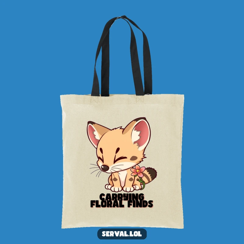 Funny Serval Flower Sniffing Tote Bag: Spacious Curious Cat Carry-All, Ideal Funny Gift