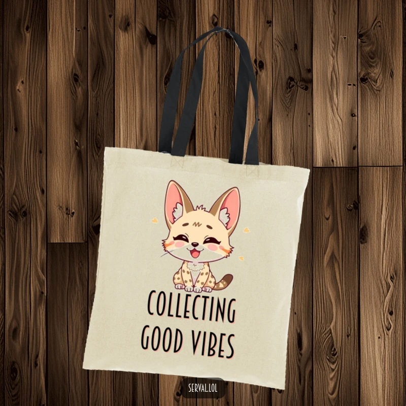 Funny Serval Tote Bag: A serval with its ears perked, listening joyfully, perfect for carrying essentials with a smile.