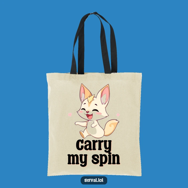 Funny Serval Tote Bag - Joyful Twirling Design, Stylish Humorous Accessory