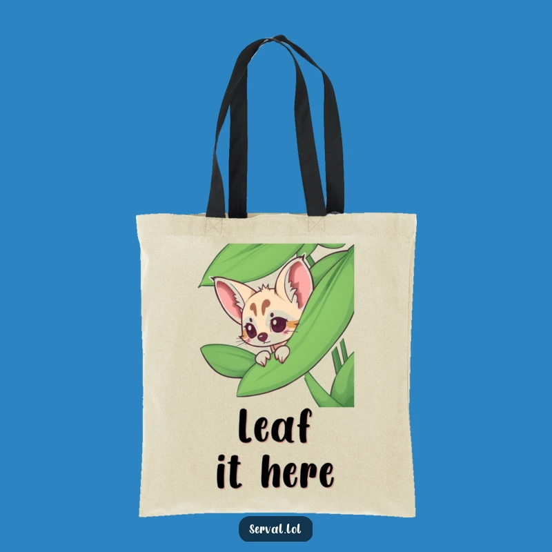 Funny Serval Tote Bag - Peeking Leaf Design, Stylish Humorous Accessory