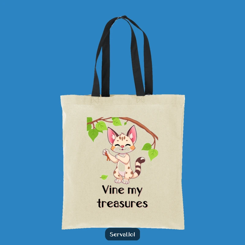 Funny Serval Tote Bag - Playful Vine Design, Stylish Humorous Accessory